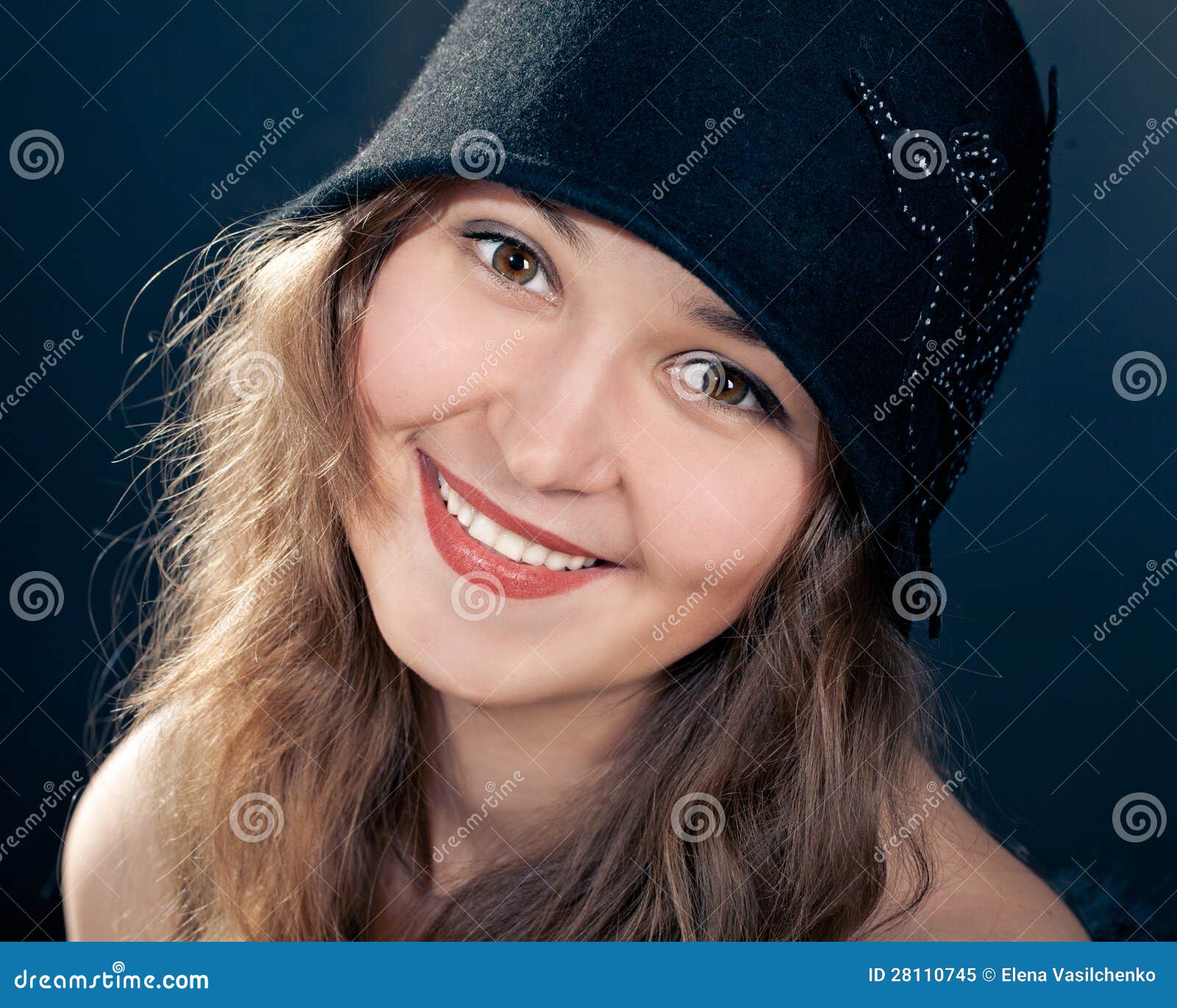 Woman Wearing Black Felt Hat in Retro Stlyle Stock Image - Image of ...