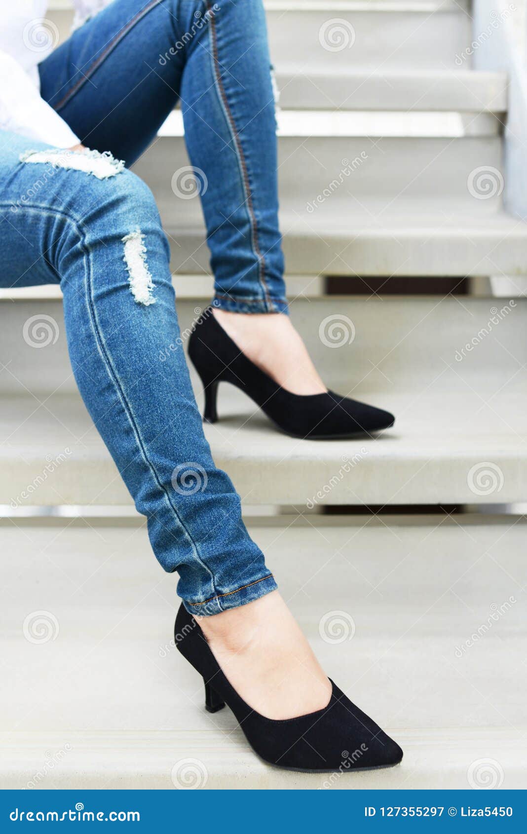 Woman Wearing Black High Heel Shoes Stock Image - Image of health ...