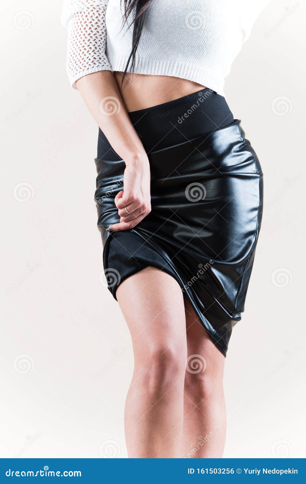 Woman Wearing a Black Leather Skirt Stock Photo - Image of ...