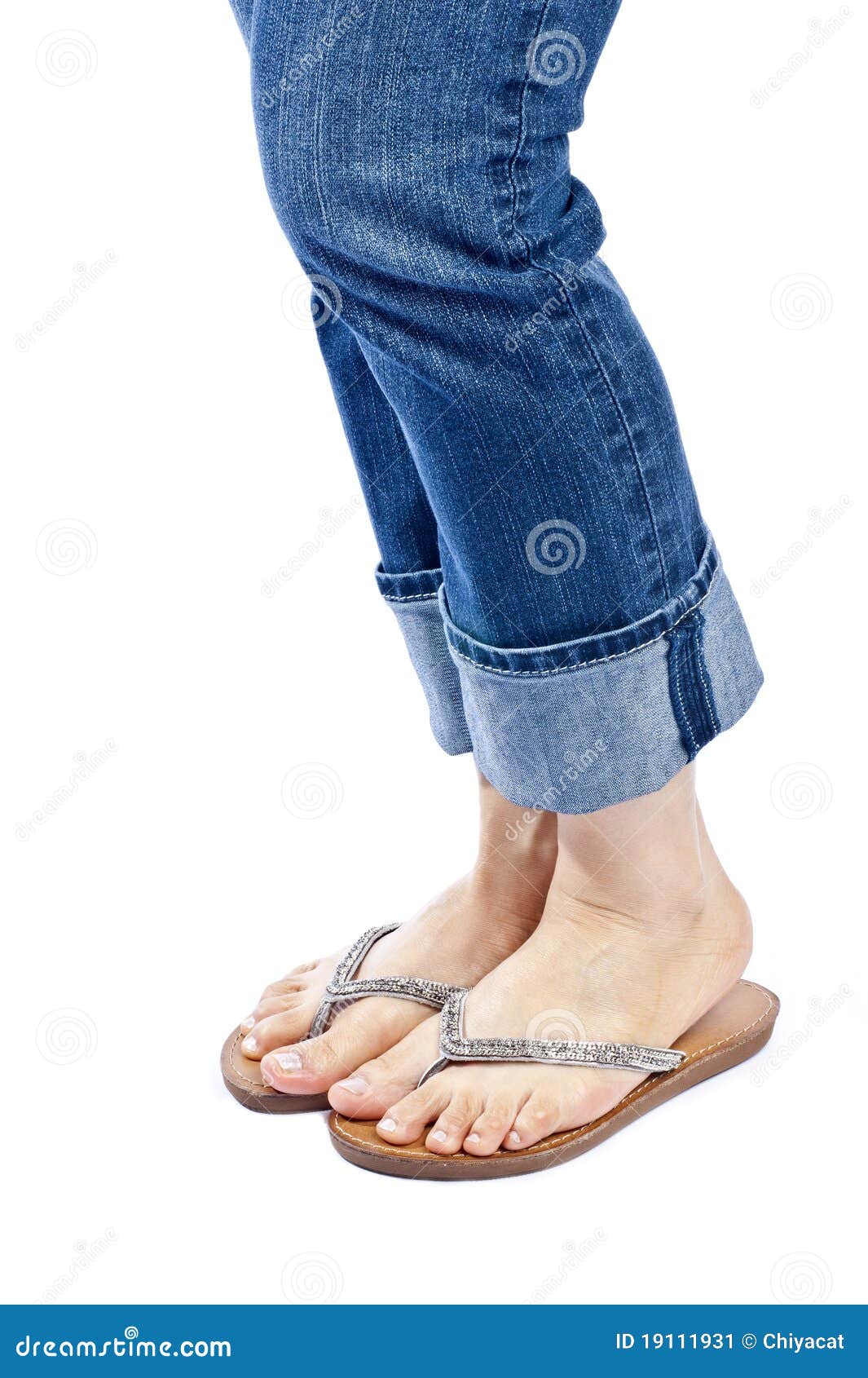 Woman Wearing Skirt and Blue Flip Flops Stock Photo - Image of