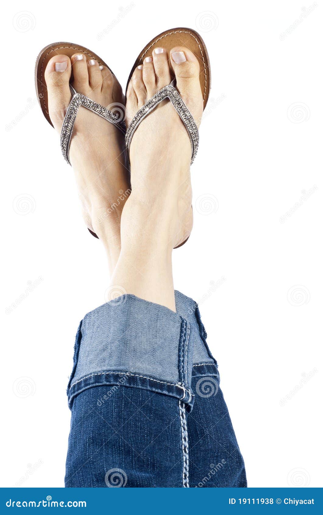 Woman Wearing Skirt and Blue Flip Flops Stock Photo - Image of