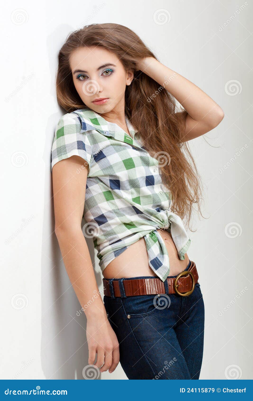 Woman Wearing Country Style Clothes Near Wall Stock Image - Image of ...