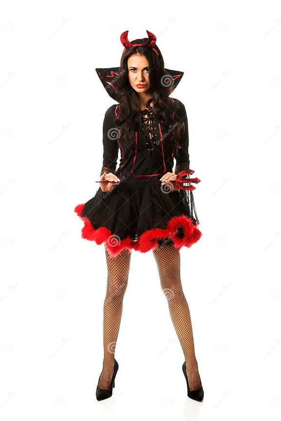 Woman Wearing Devil Clothes Holding Trident Stock Photo - Image of ...
