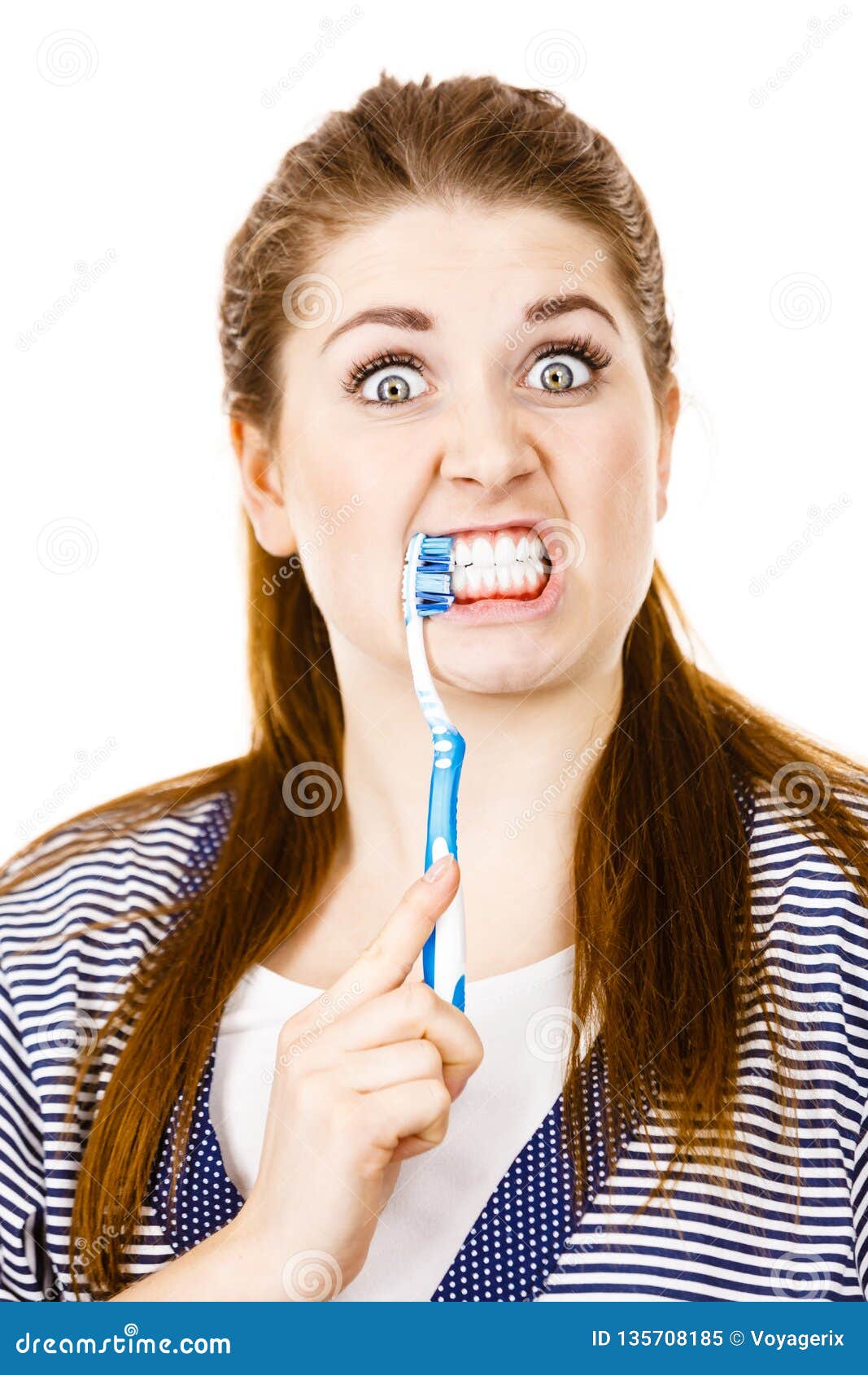 Woman Brushing Cleaning Teeth Stock Image Image of