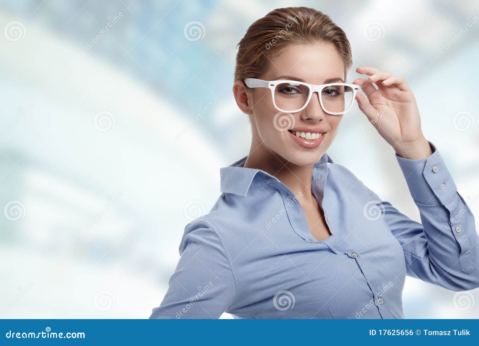 Woman Wearing Glasses in Office Stock Photo Image of office, cheerful