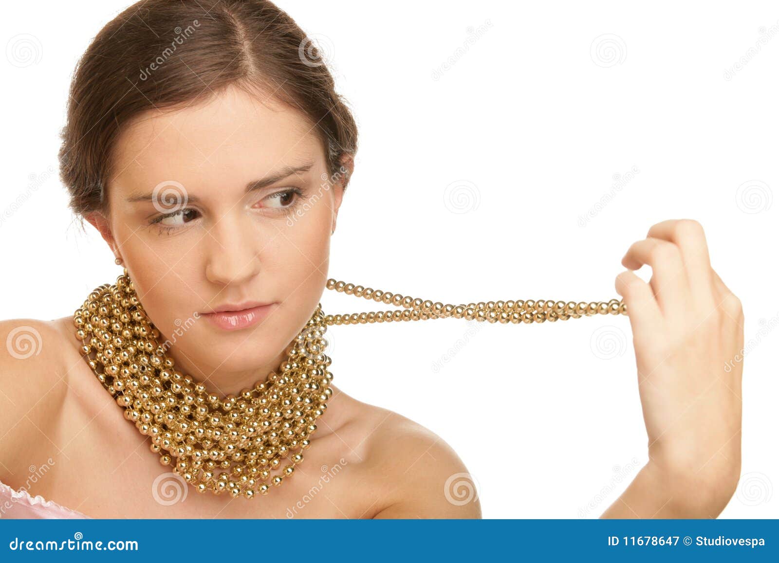 Beautiful Young Hispanic Woman Wearing Necklace Stock 