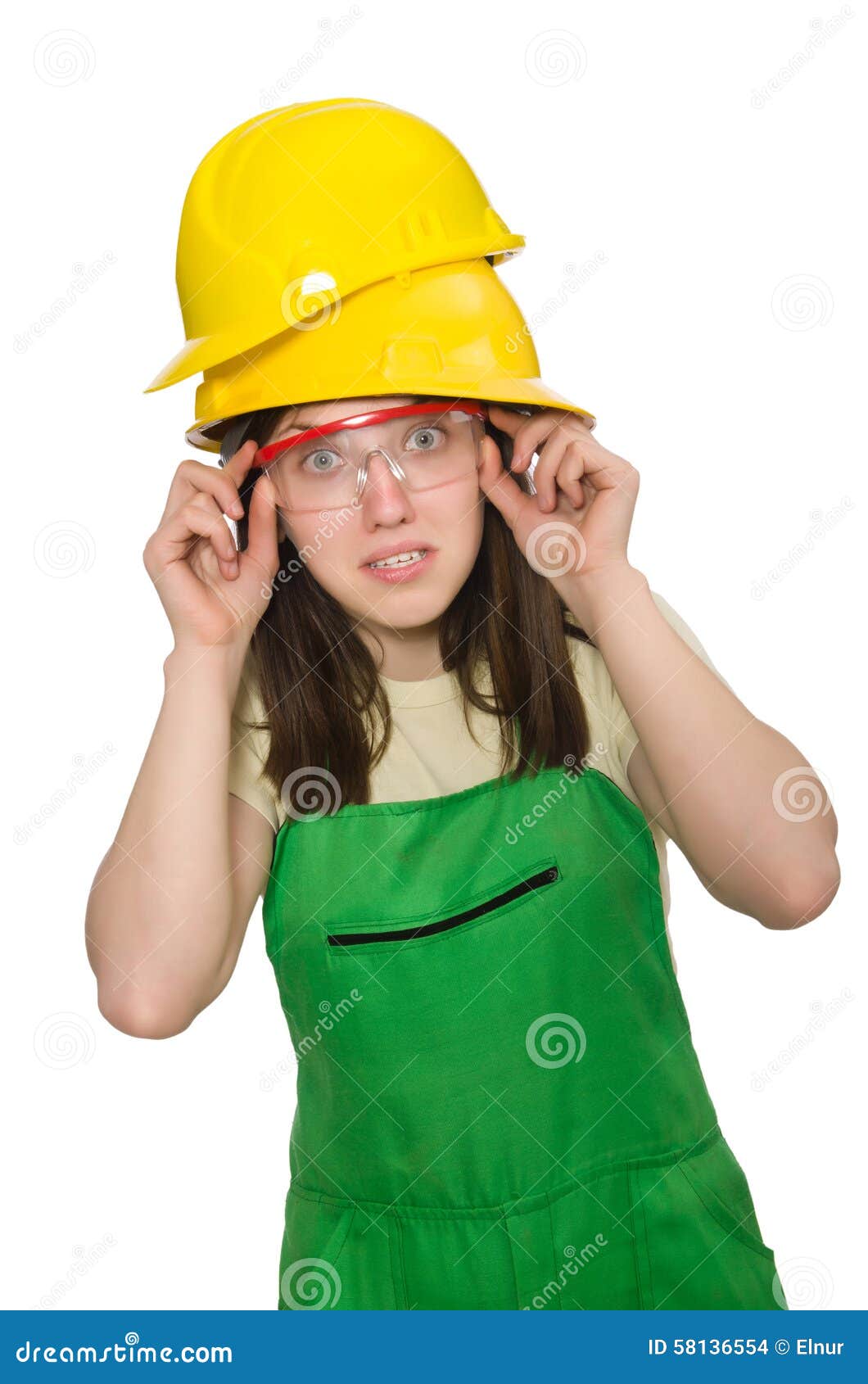 Woman wearing hard hat stock photo. Image of glasses 58136554