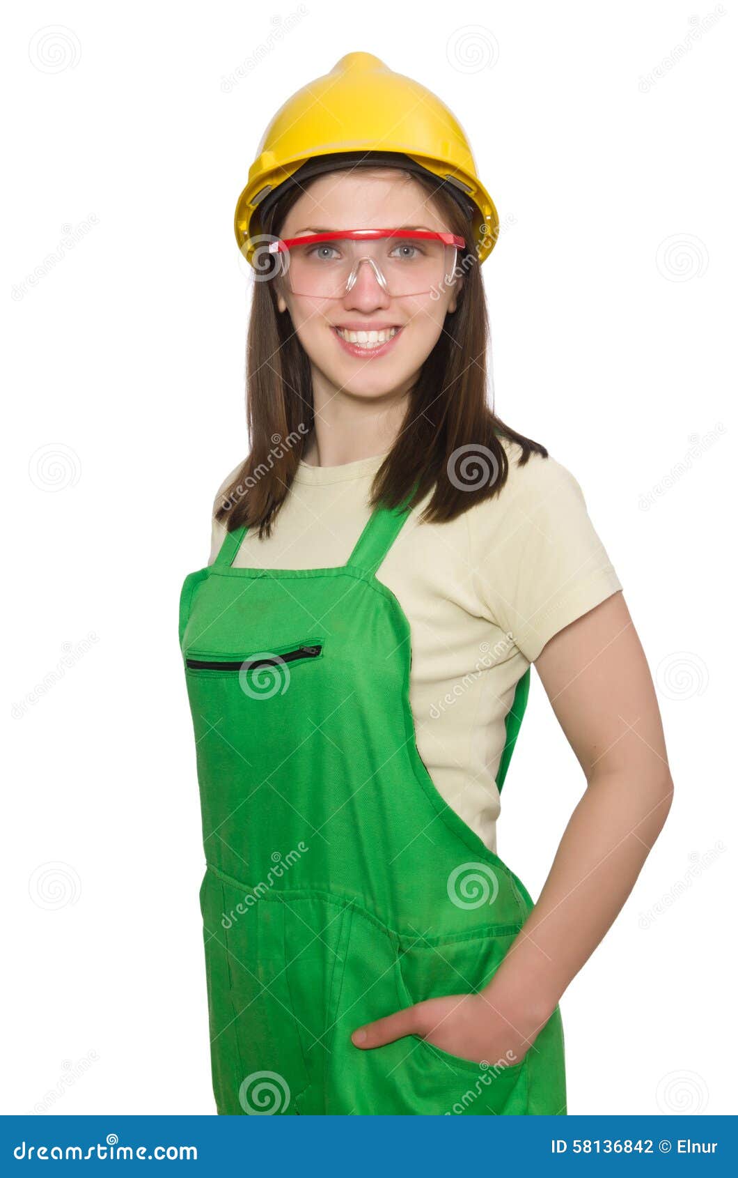 Woman wearing hard hat stock photo. Image of foreman 58136842