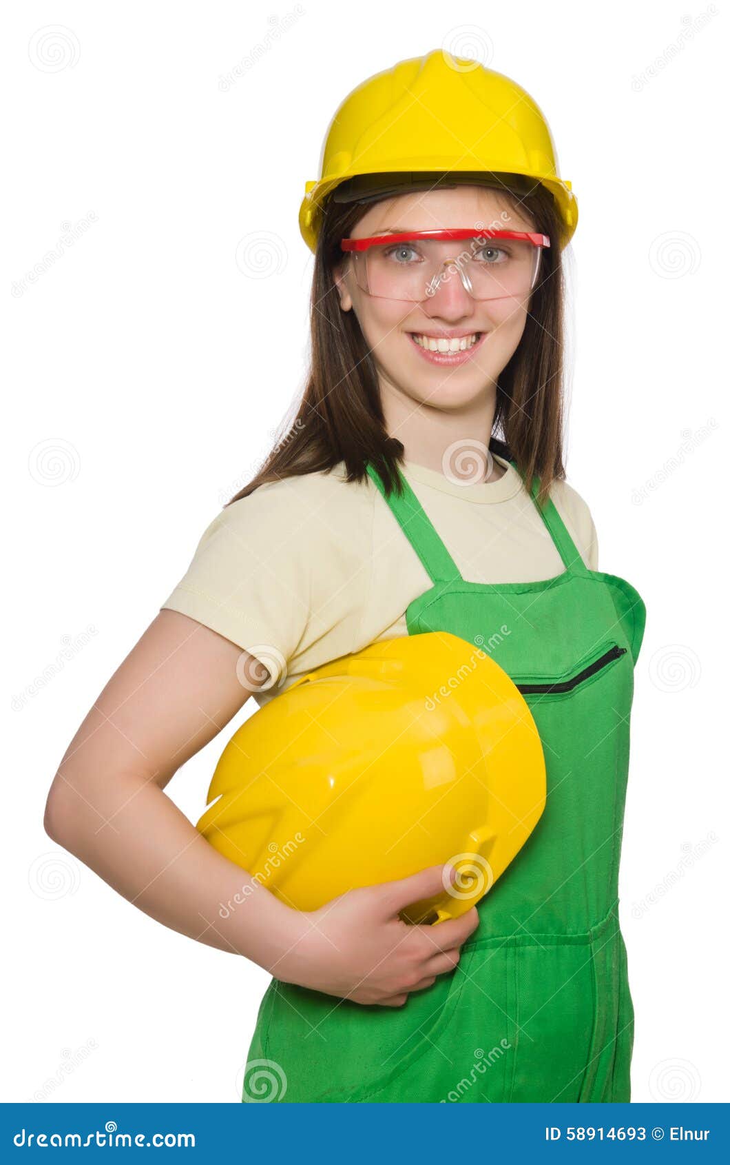 Woman Wearing Hard Hat Isolated on White Stock Image Image of female, businessman 58914693