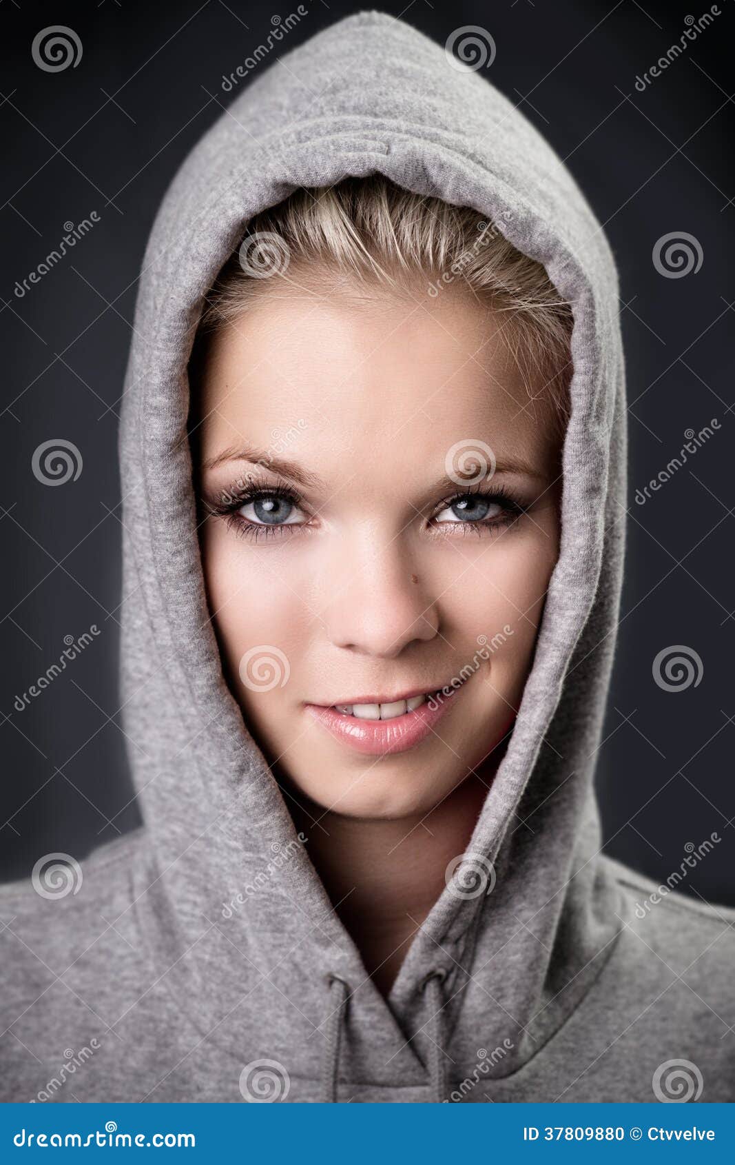 Woman wearing hood stock photo. Image of lady, eyes, model 37809880