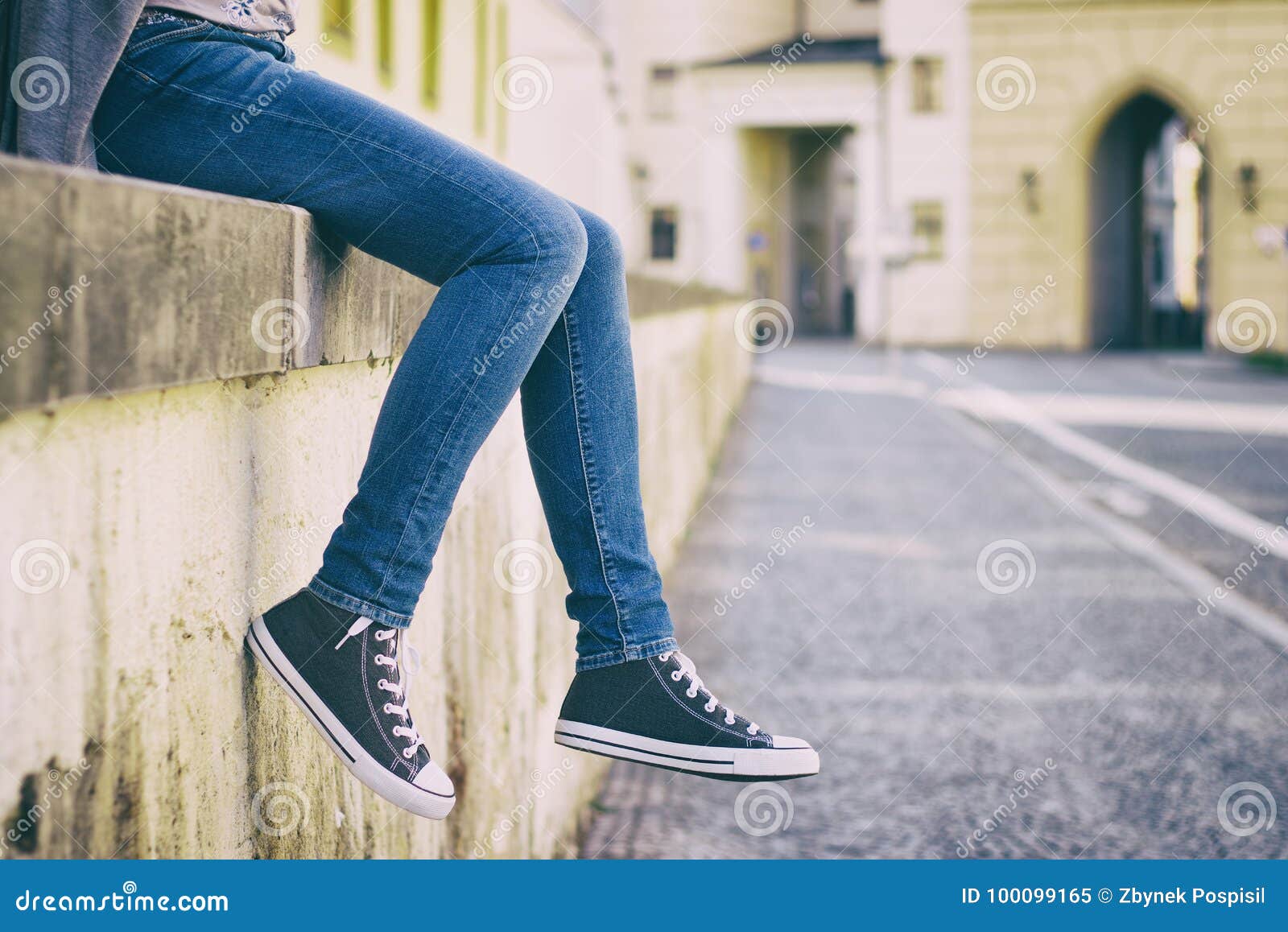 Woman Wearing Jeans and New Sneakers. Stock Image - Image of czech ...