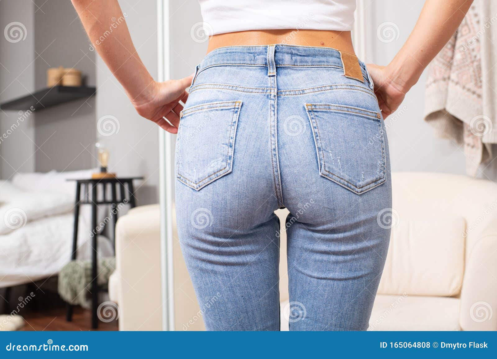 Woman Wearing of Jeans Pants from Back Stock Photo - Image of clothes ...