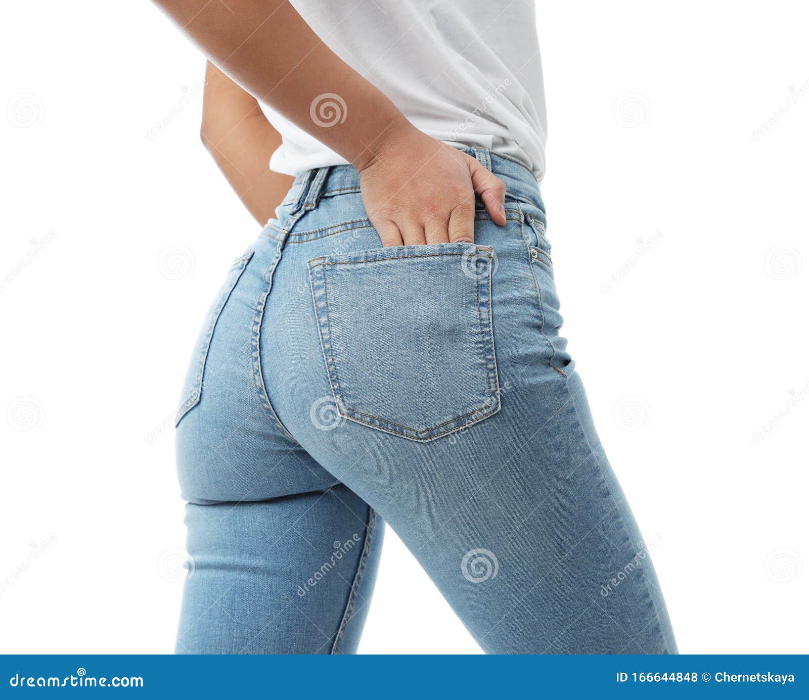 Woman Wearing Jeans on White Background Stock Photo - Image of adult ...