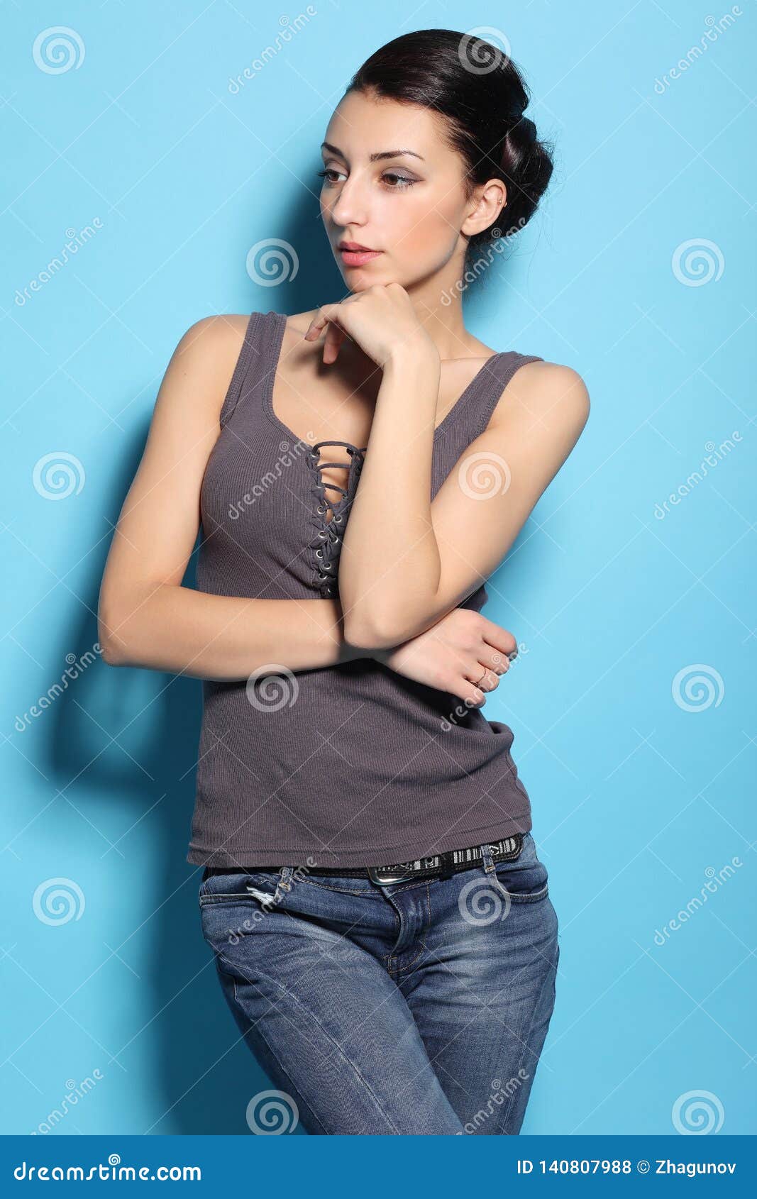 Woman wearing jeans stock photo. Image of fashion, long - 140807988