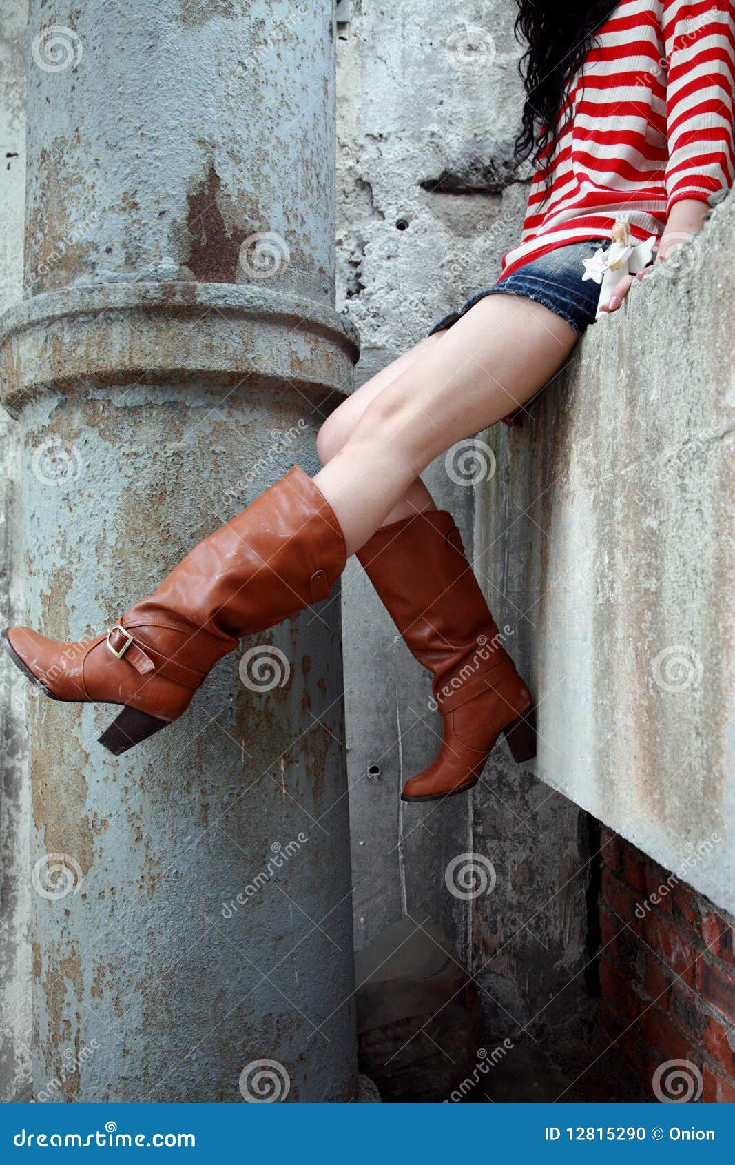 Woman Wearing Leather Boots Stock Photo 