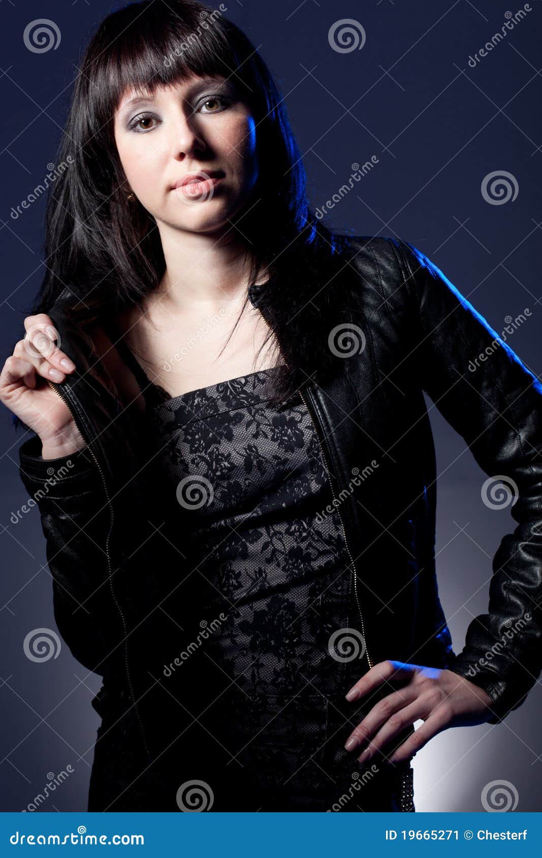 Woman Wearing Leather Jacket Stock Image - Image of posing, hair: 19665271