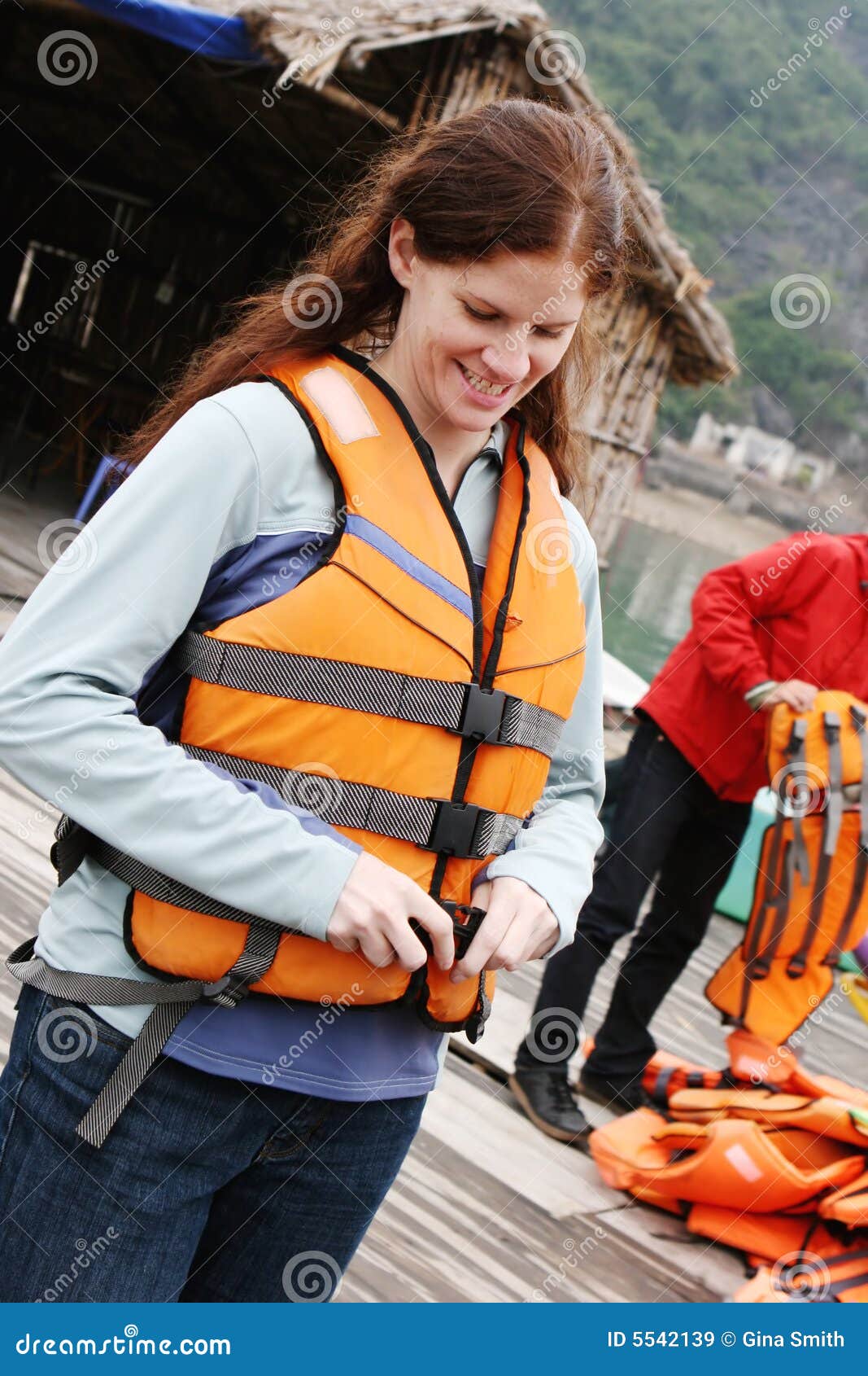 Woman Wearing a Life Jacket Stock Image Image of happiness, adult