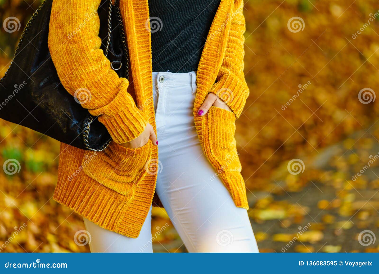 Woman Wearing Orange Autumn Cardigan Outdoor Stock Image - Image of ...