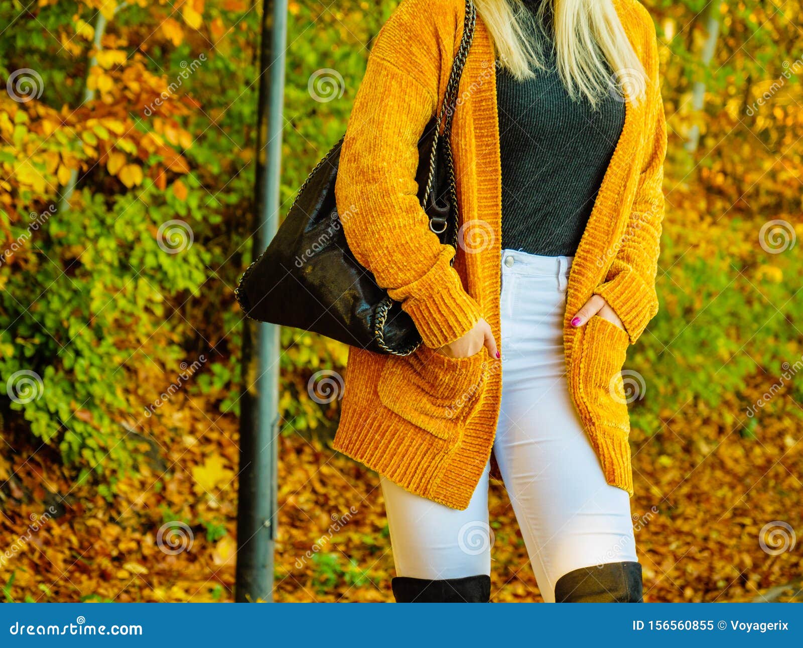 Woman Wearing Orange Autumn Cardigan Outdoor Stock Image - Image of ...