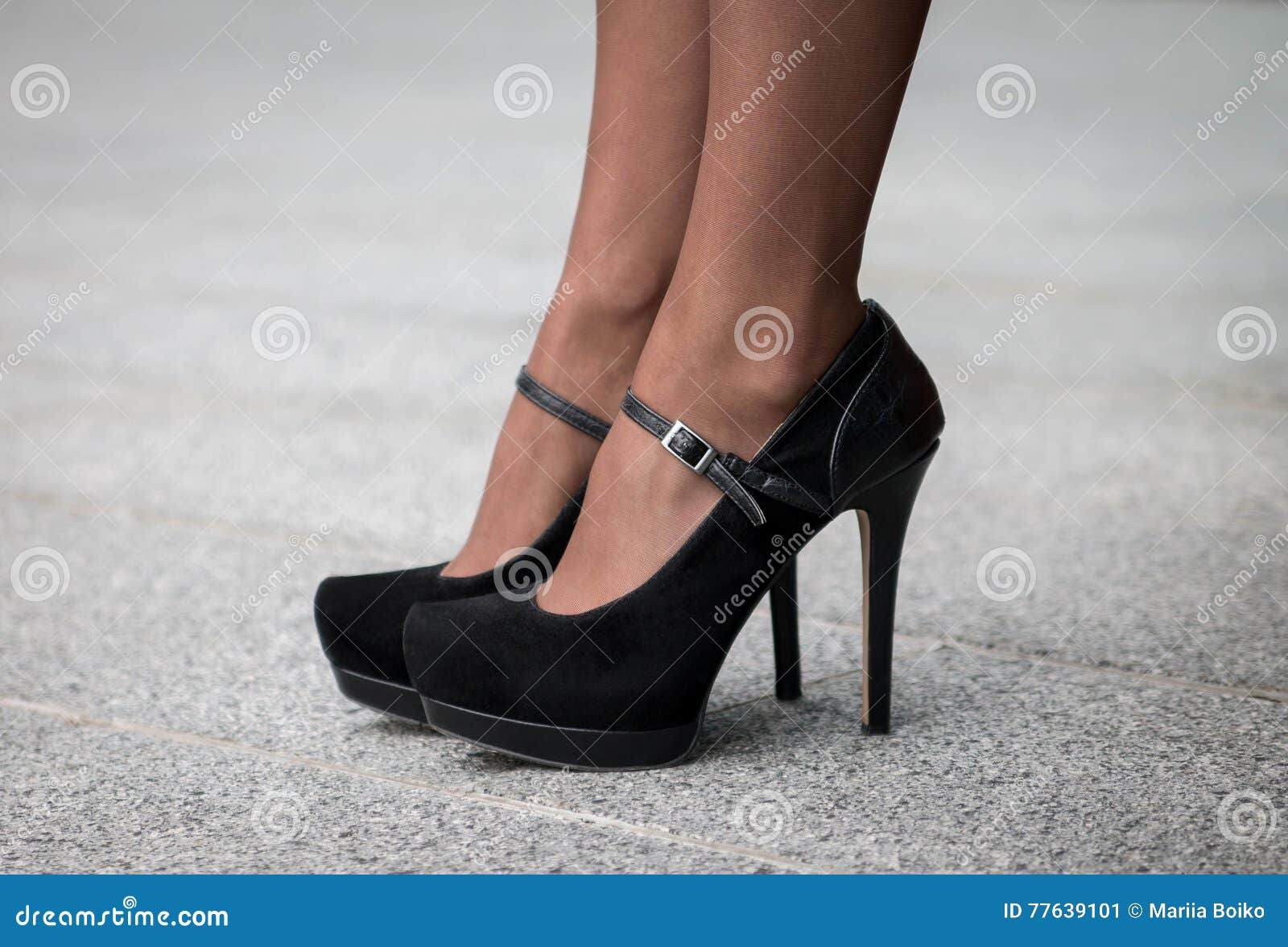 Woman Wearing a Pair of Black Classic High Heels Stock Image - Image of ...