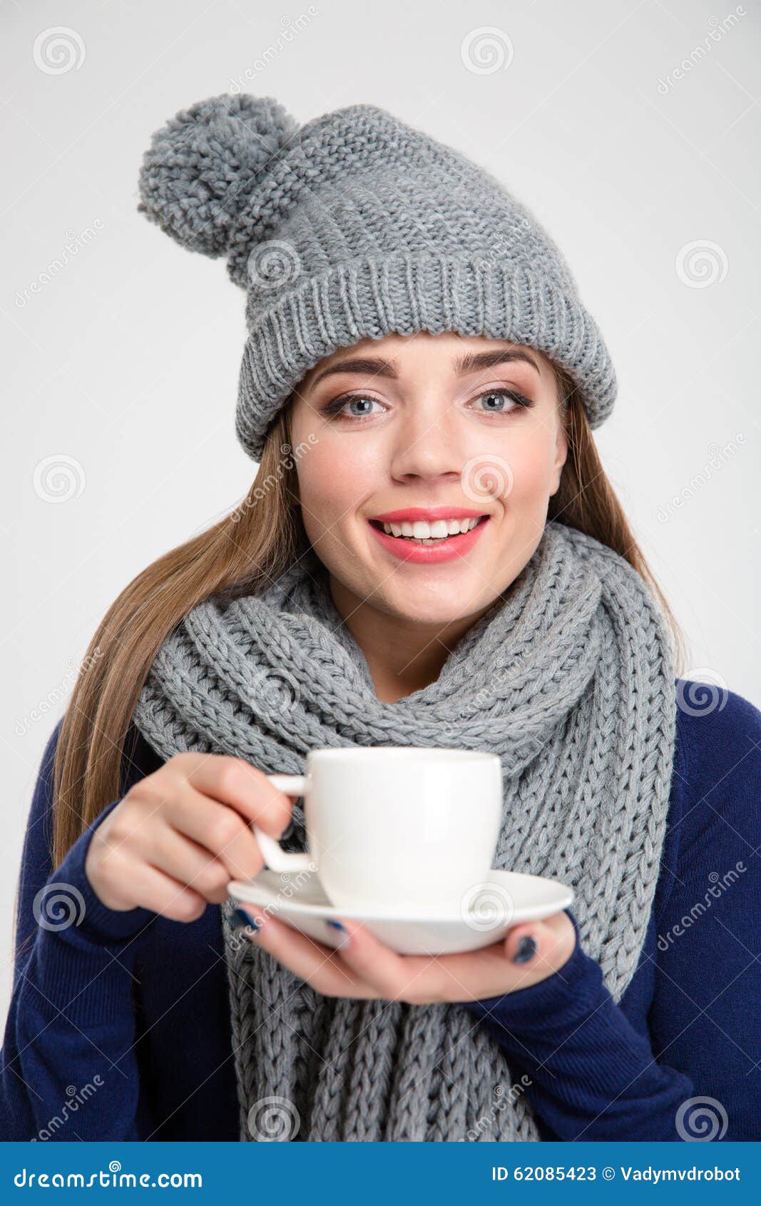 Woman Wearing in Scarf and Hat Holding Cup with Coffee Stock Image ...