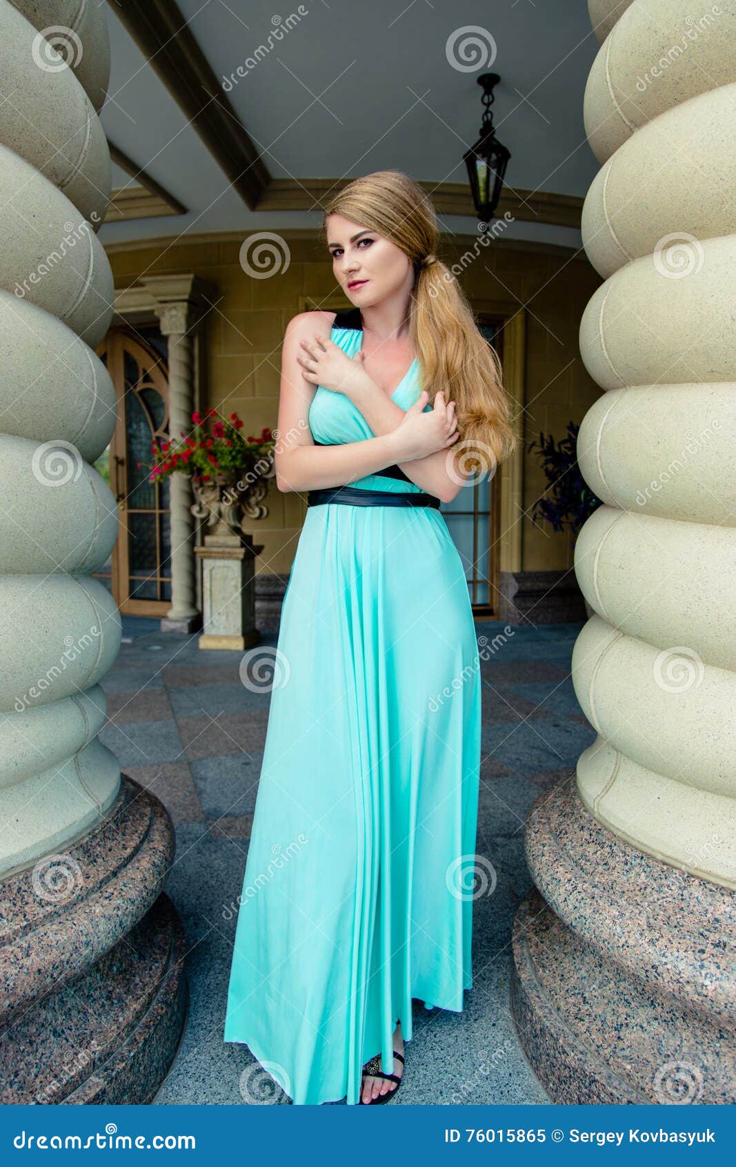 Woman Wearing Blue Dress Stock Image Image Of Nature 76015865