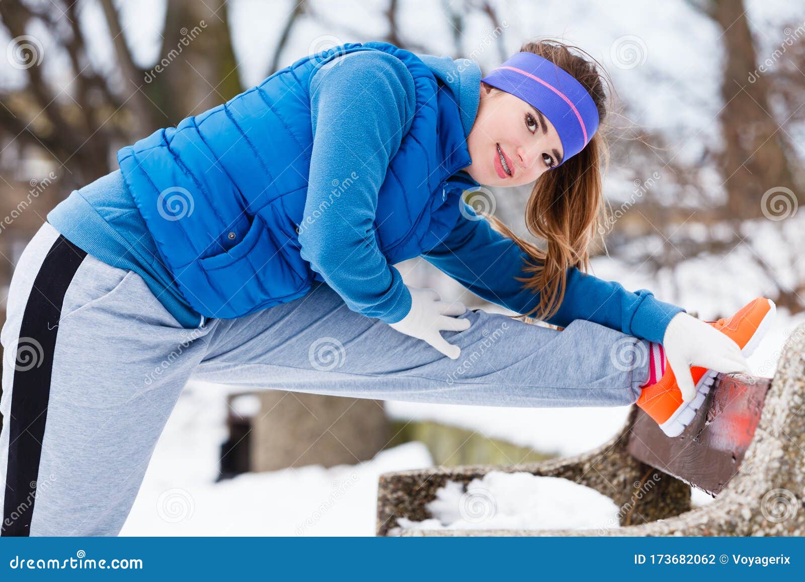 Outdoor Sport Exercises, Sporty Outfit Ideas. Woman Wearing Warm