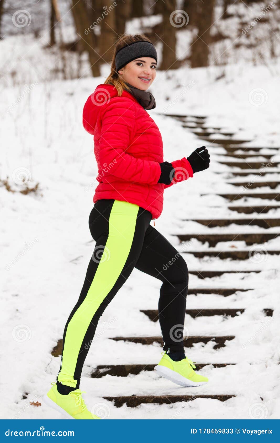 Woman Wearing Sportswear Exercising during Winter Stock Image