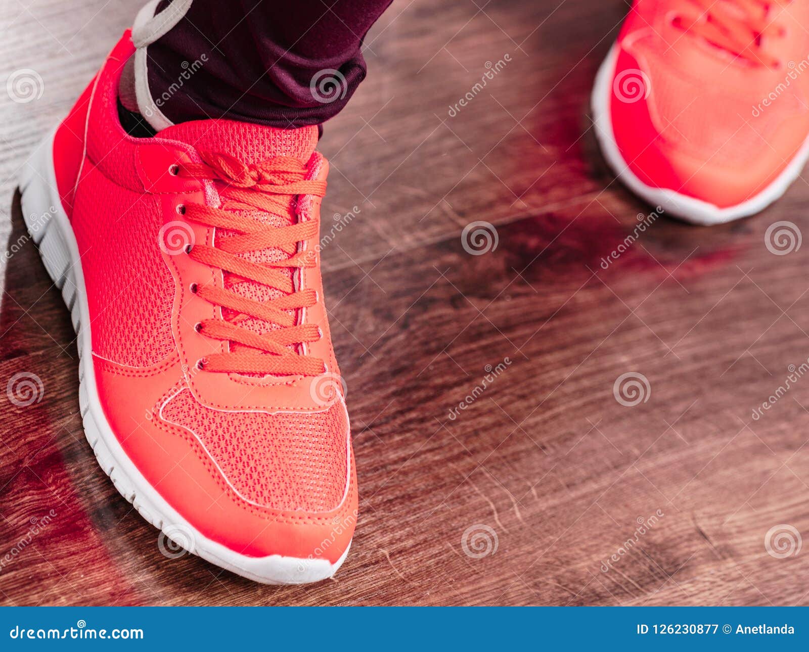Woman Wearing Sportswear Trainers Shoes Stock Image - Image of exercise ...