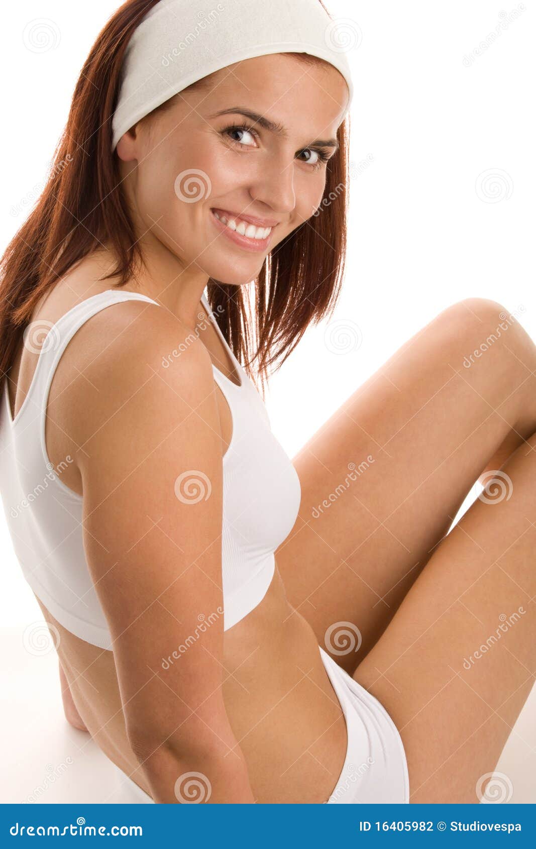 Woman wearing sweatband stock photo. Image of complexion 16405982