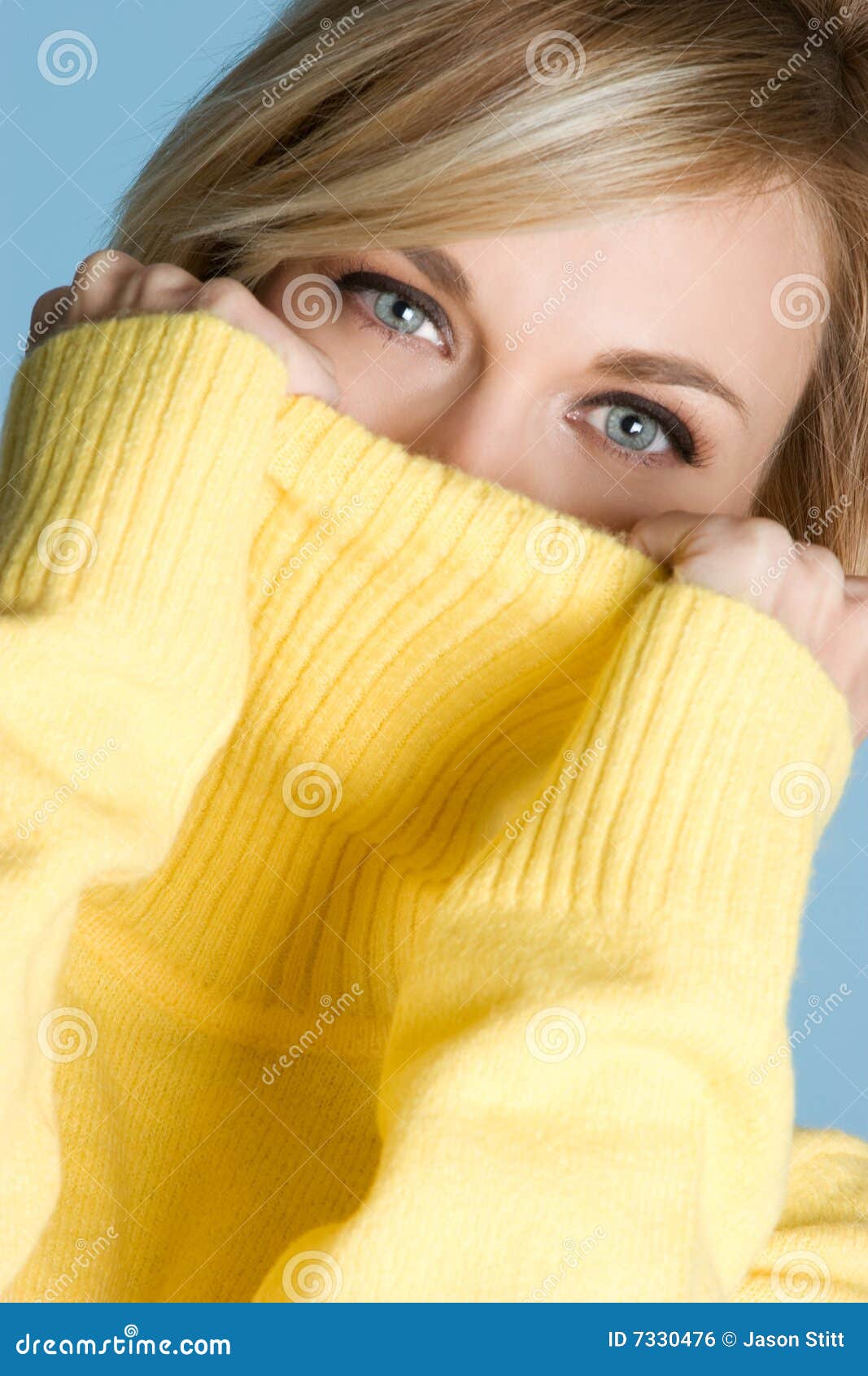 Woman Wearing Sweater stock photo. Image of pulling, eyes 7330476