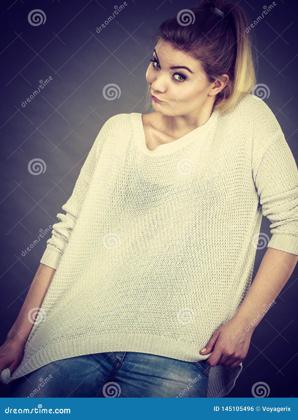 Woman Wearing Too Big Jumper Stock Photo - Image of clothes, jumper ...