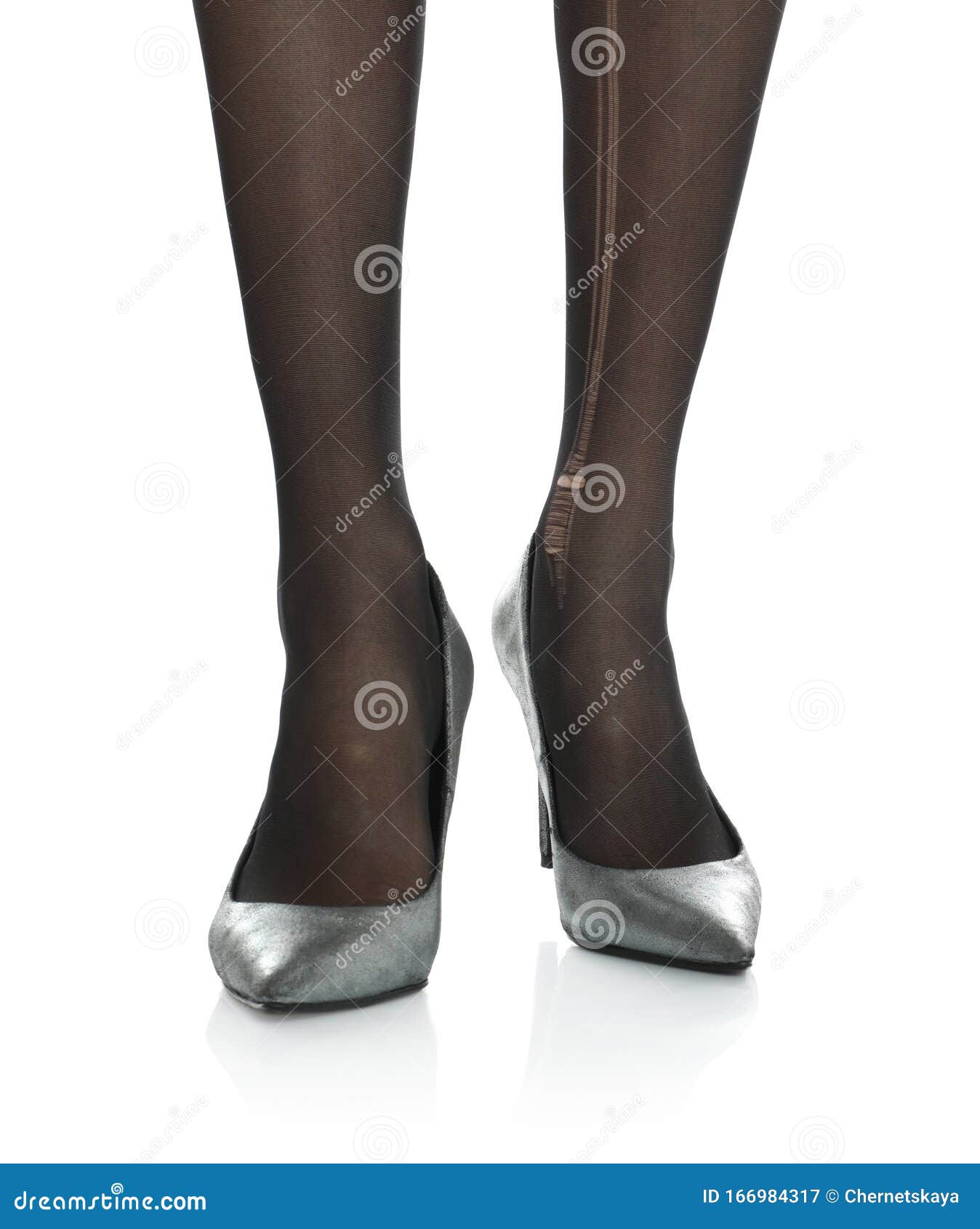 Woman Wearing Torn Tights On White Background Stock Image - Image of ...