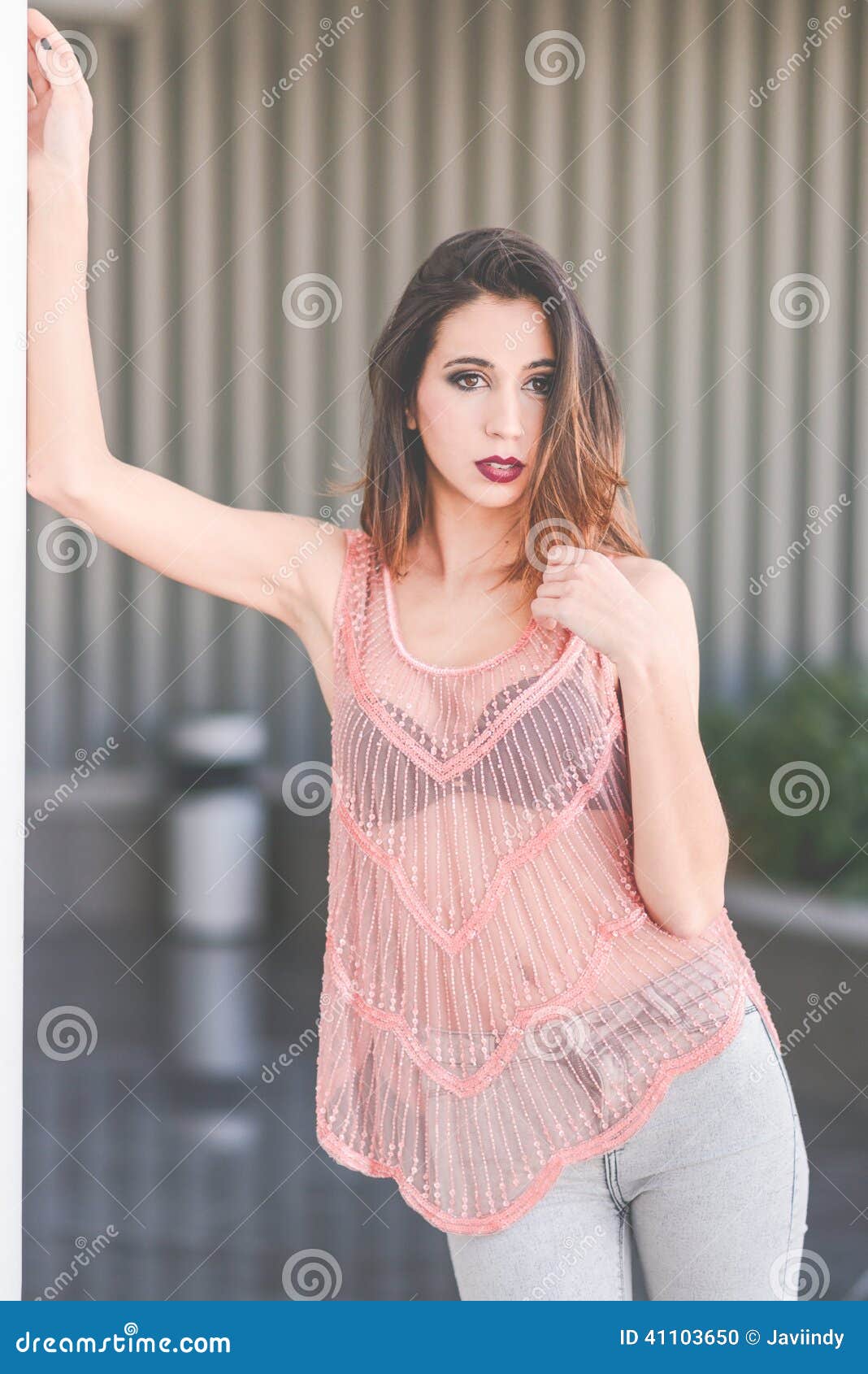 Woman Wearing Transparent Shirt and Black Bra Stock Photo - Image of  elegant, trousers: 41103650