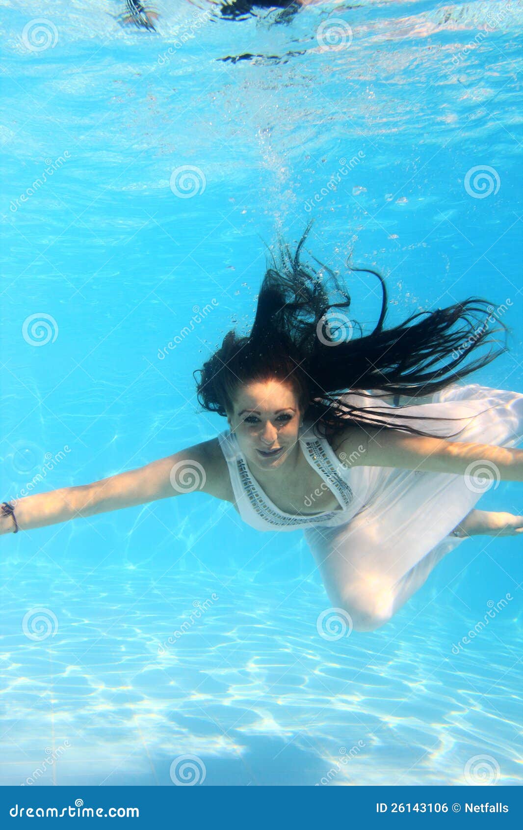 Woman Wearing a White Dress Underwater Stock Photo - Image of activity ...