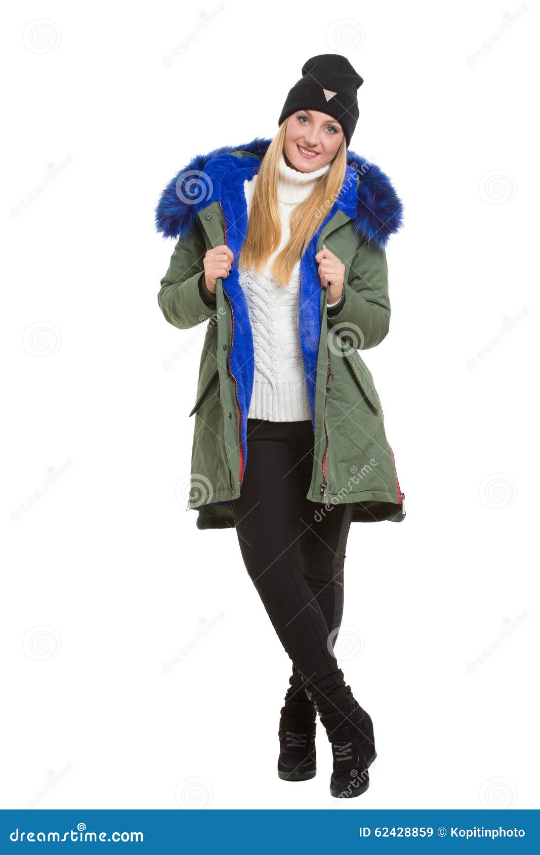 Woman Wearing Winter Jacket Scarf and Cap Stock Image - Image of lady ...
