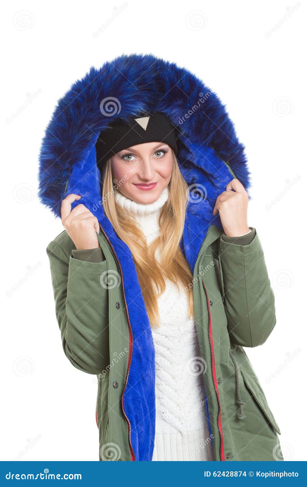 Woman Wearing Winter Jacket Scarf and Cap Stock Photo - Image of girl ...