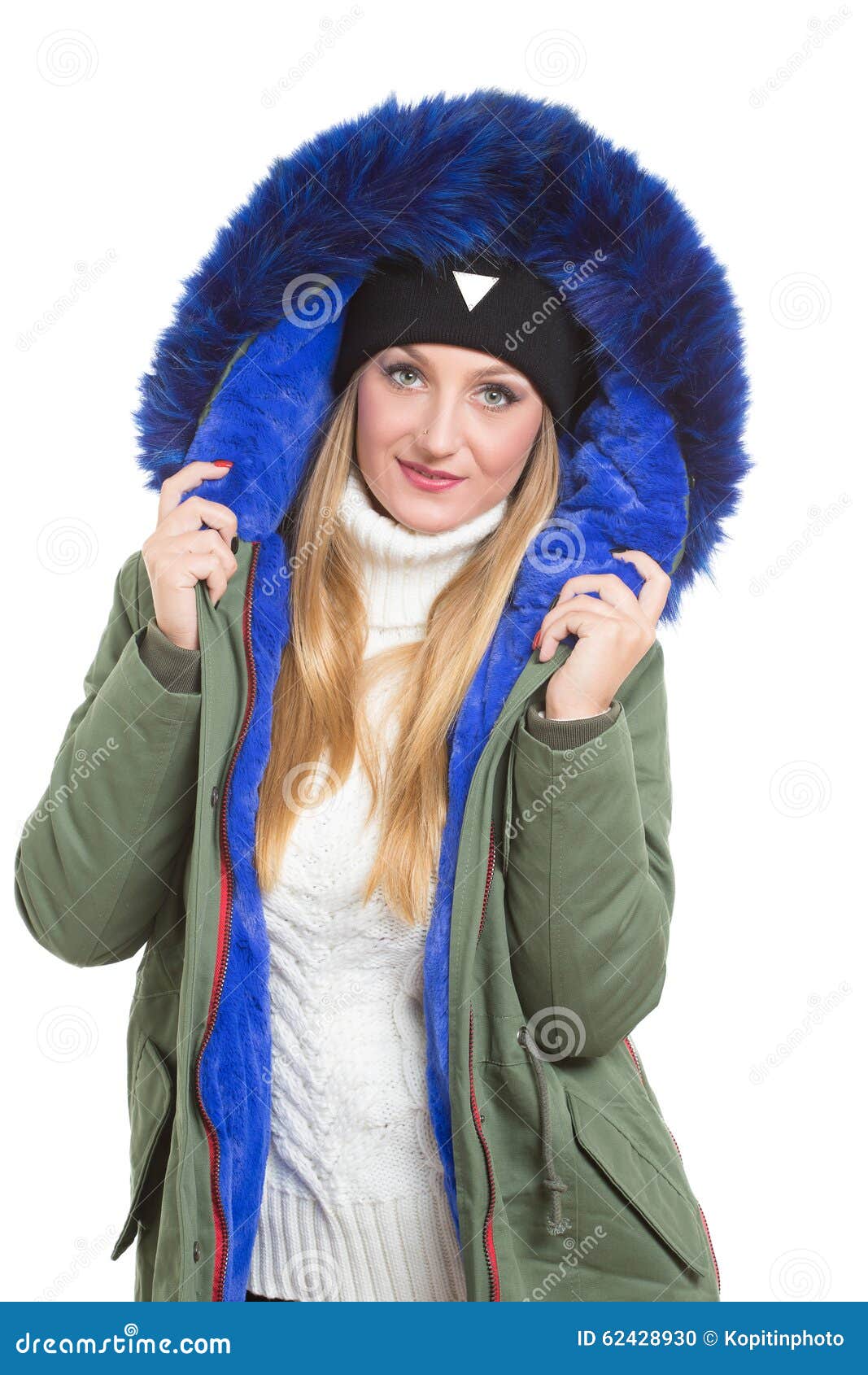 Woman Wearing Winter Jacket Scarf and Cap Stock Photo - Image of cute ...