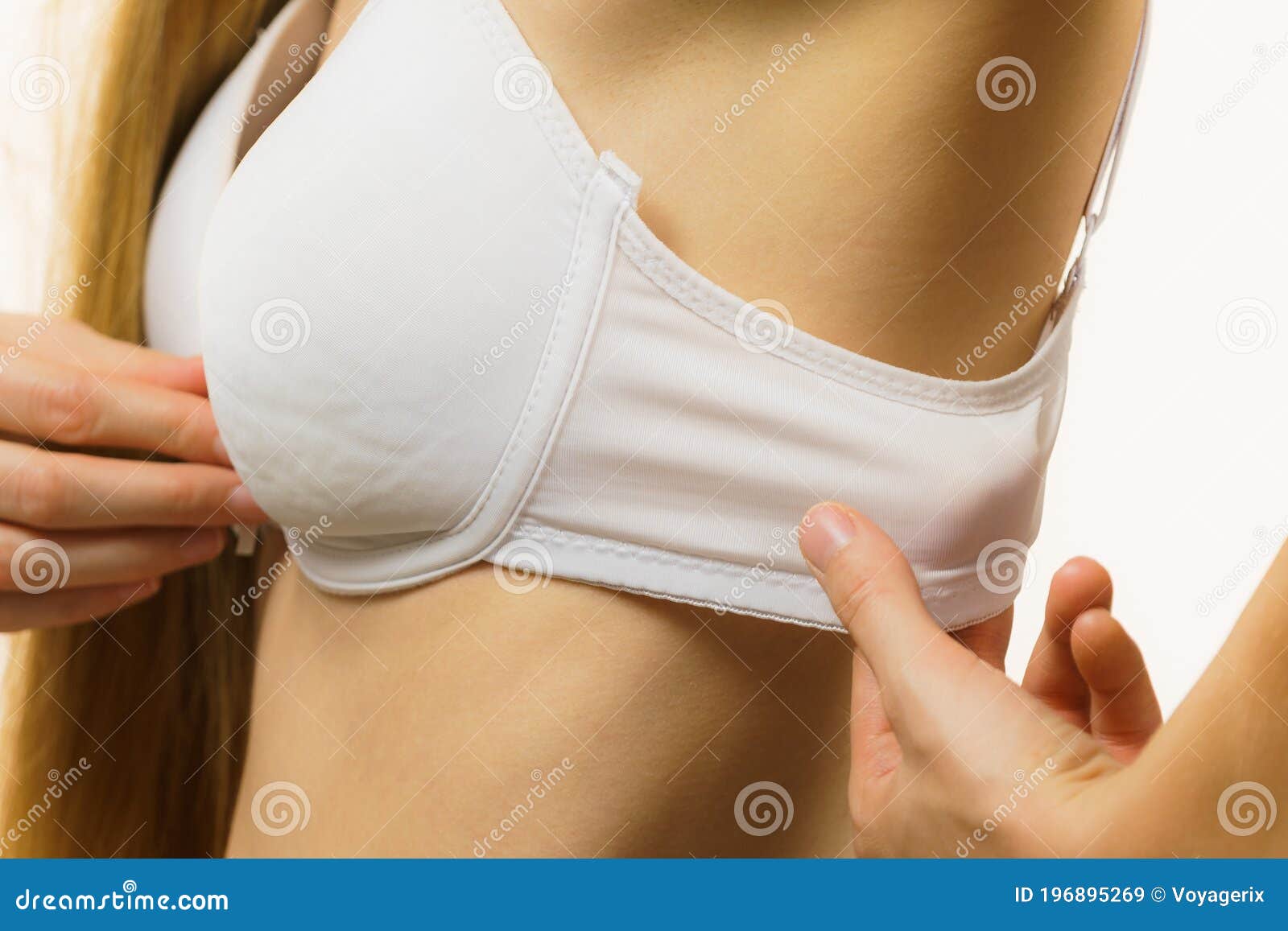 Woman wearing too big bra stock image. Image of woman - 196895269
