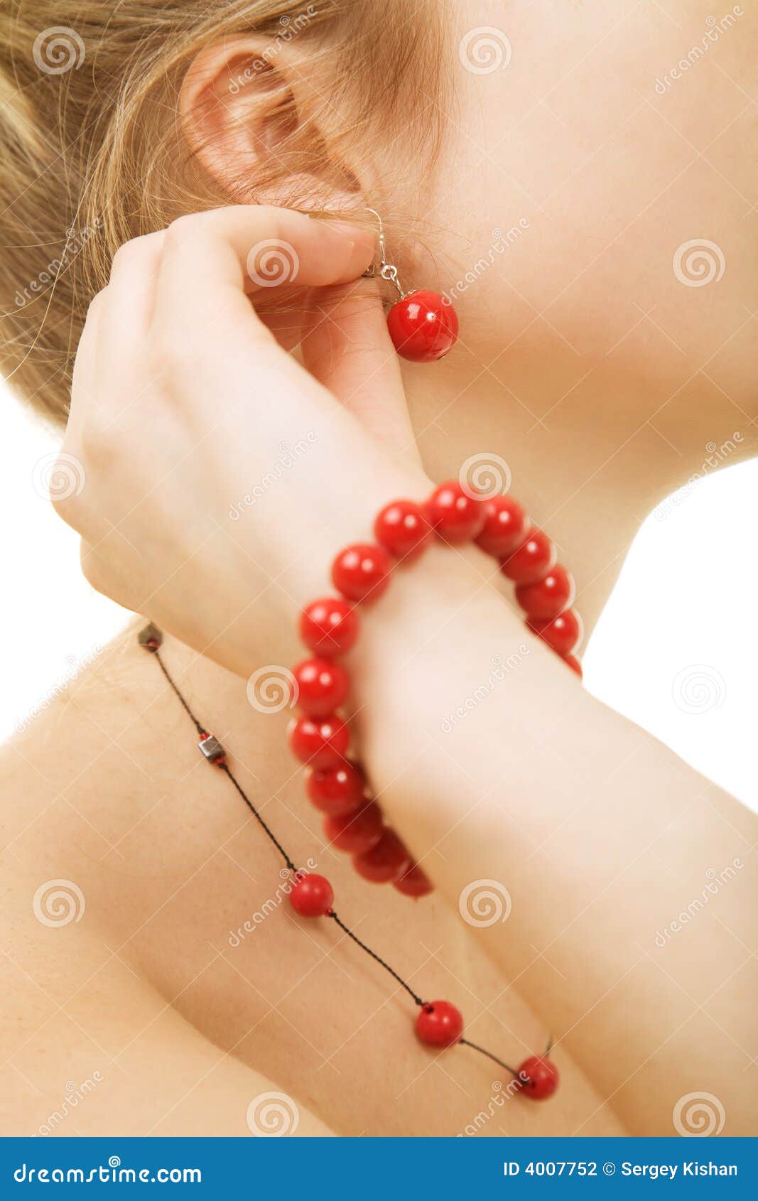 Woman wears red earrings stock photo. Image of shiny, women 4007752