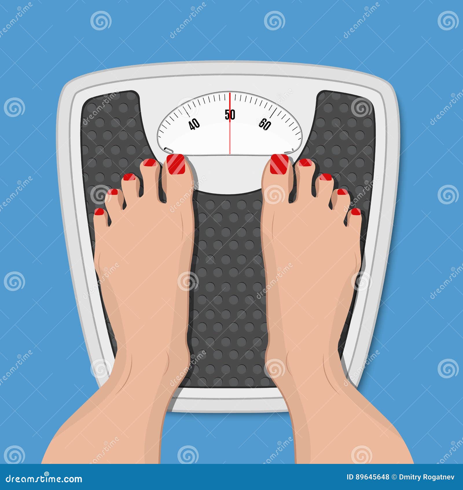 Woman Weighed on Floor Scales, Stock Vector Illustration of