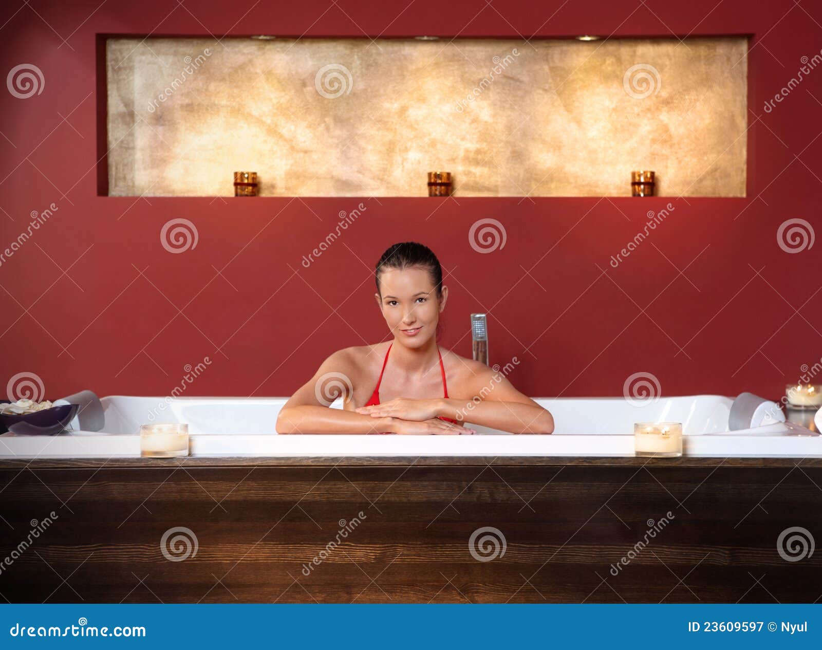 Woman in wellness bath stock image. Image of bubble, american 23609597