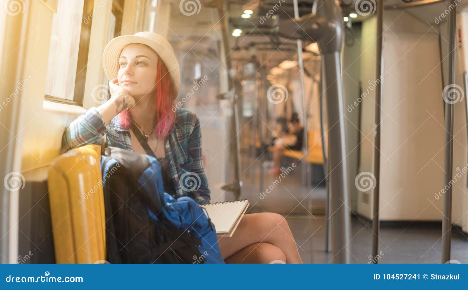 woman westerner admire view from train`s window