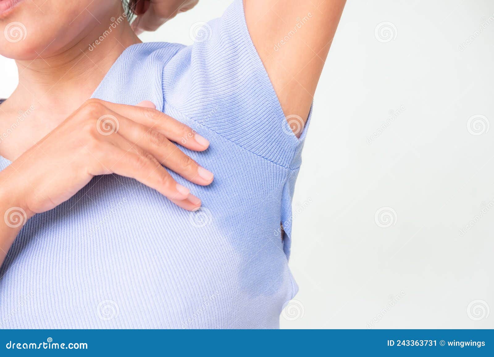 woman wet shirt underarm close up