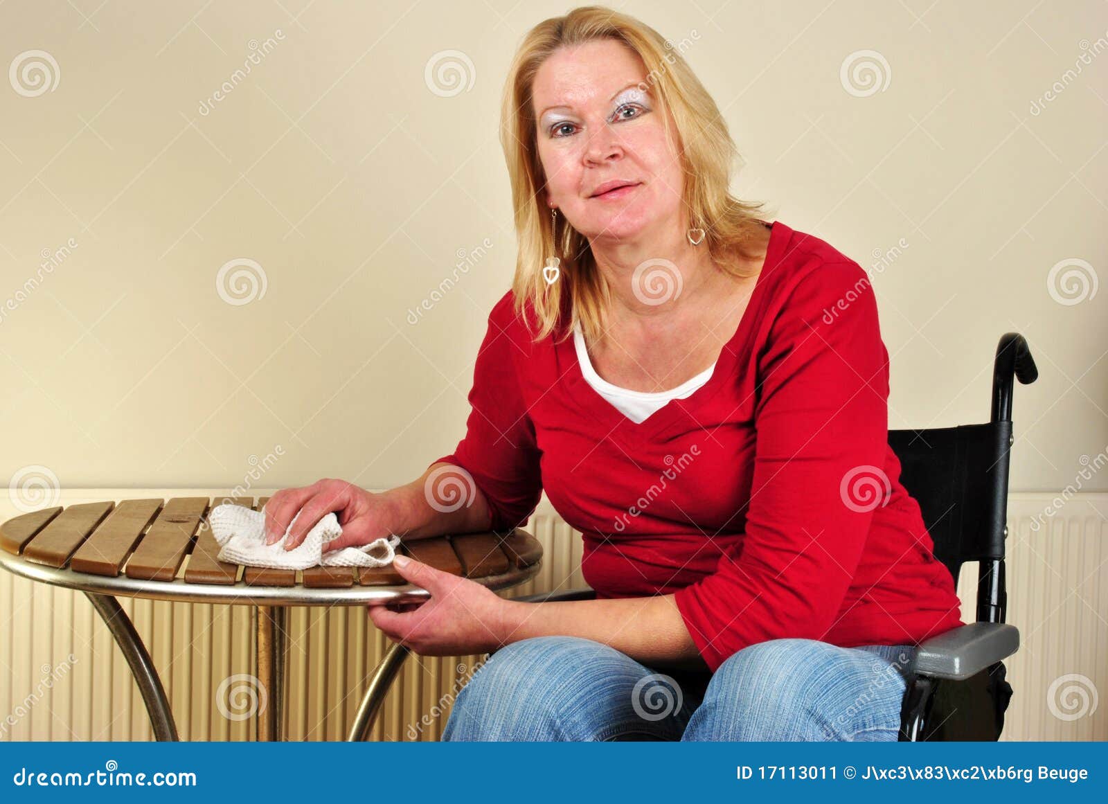 Woman in Wheelchair Cleaning a Table Stock Image Image of adult