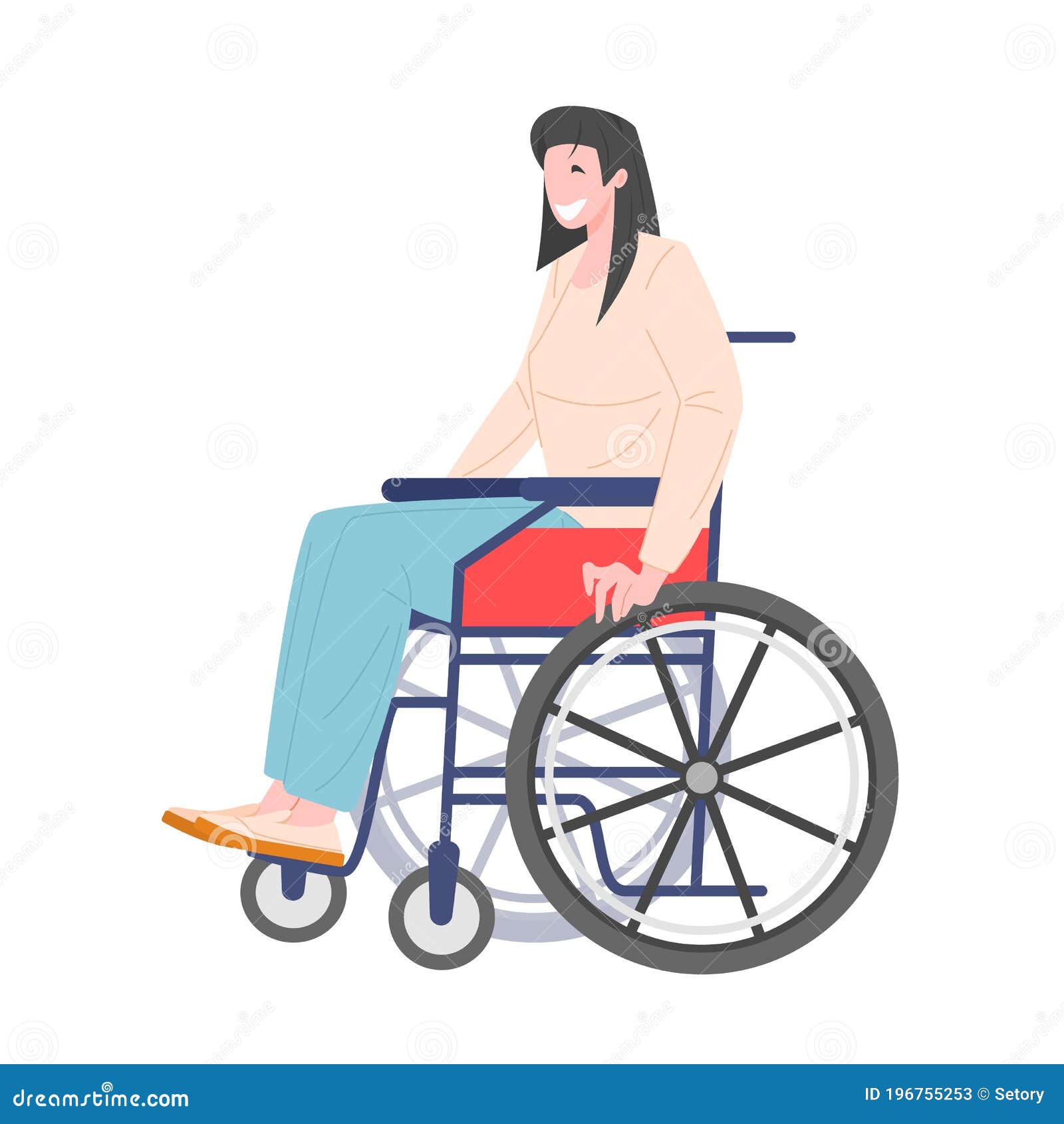 Woman in a wheelchair stock vector. Illustration of girl - 196755253