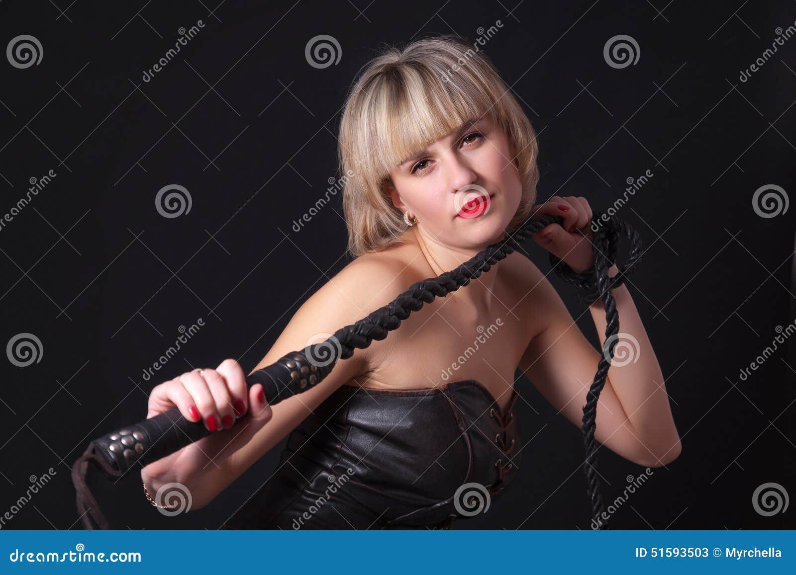 Woman with a Whip in Her Hand Stock Image - Image of face