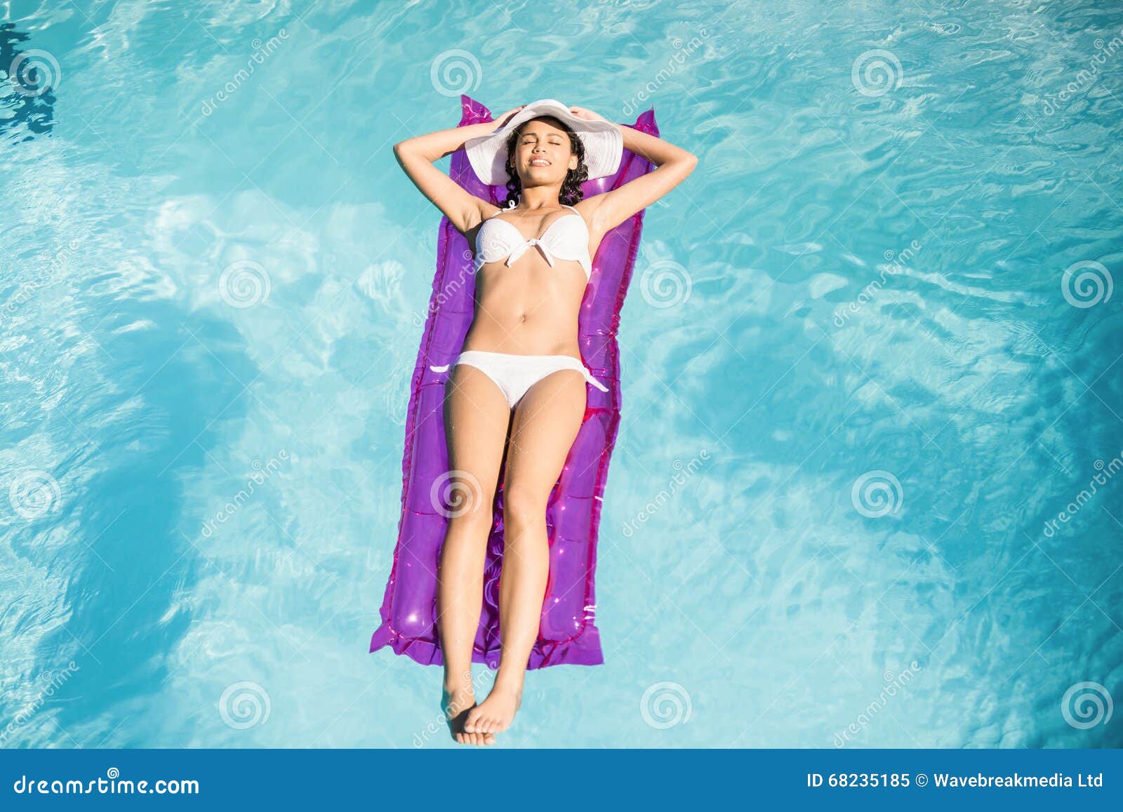 Woman White Bikini Lying Air Bed Pool Stock Photos Free & Royalty