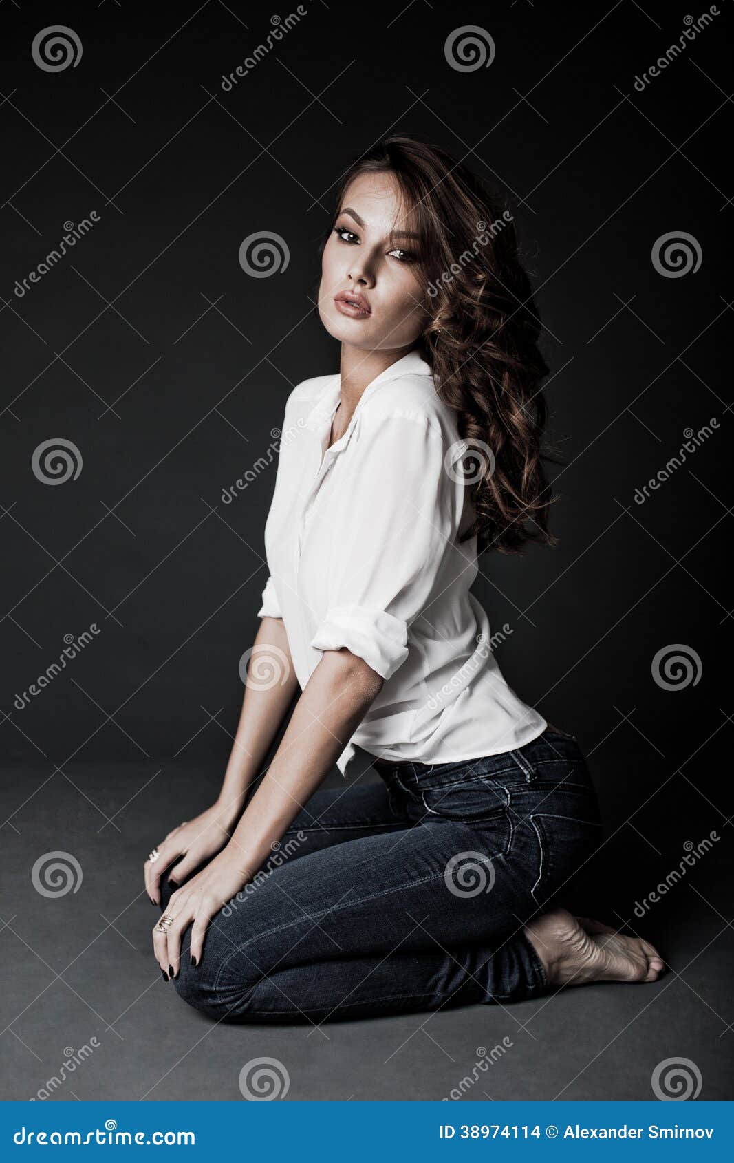 Woman in White Blouse and Blue Jeans Stock Photo - Image of casual ...