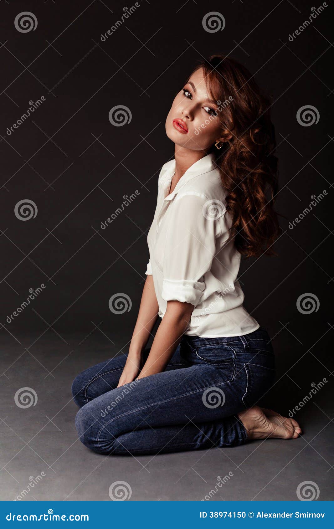 Woman in White Blouse and Blue Jeans Stock Photo - Image of attention ...